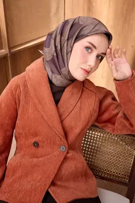 Silk Home Tivil İpek Eşarp Geometrik Desen Kahve 11560-24