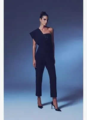 Sateen Tasarım Payetli Tulum - Siyah