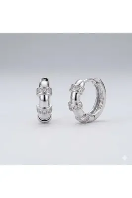 Siya Silver Özel Seri Kararmaz Çelik Zirkon Taşlı Minimal Halka Küpe - 1,5 cm