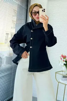 MELEK ARAZ Premıum Yandan Düğmeli Denim Ceket - Koyu Mavi