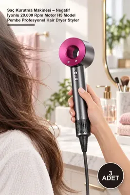Yenilig 3 Adet Saç Kurutma Makinesi – Negatif İyonlu 20.000 Rpm Motor H5 Model Pembe Profesyonel Hair Dryer Styler