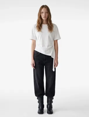 Koton Modal Kumaş Slim Fit Bisiklet Yaka Kısa Kollu Asimetrik Tişört
