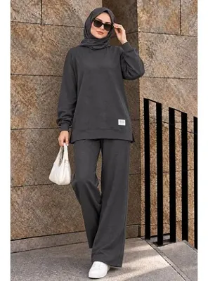 Neva Style Bisiklet Yaka Basic Oysho Antrasit Tesettür İkili Takım 10412ANT