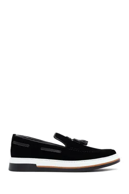 Derimod Erkek Siyah Püsküllü Süet Deri Casual Loafer