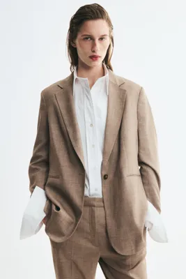 H&M Tek Düğmeli Gabardin Blazer