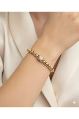Genel Markalar Taş Detaylı Gurmet Gold Bileklik (14k Gold/17+2cm)