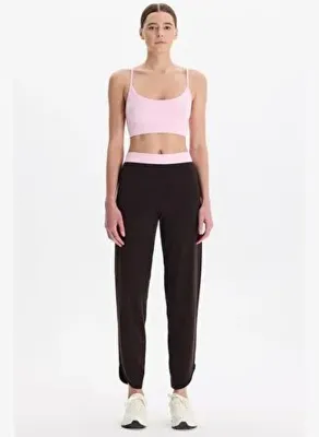 COMEUP Beli Çift Renk Kemerli Hafif Dokulu Rahat Pantolon Koyu Kahve Kemer Rengi Balerina Pembe