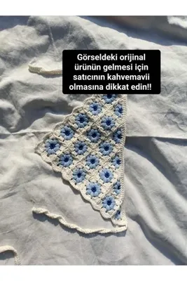 Kahvemavii Renkli Papatya Motifli Örgü Bandana