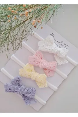Miccolatte Premium 4’lü Bebek Saç Bandı Seti | Pamuk Fisto Fiyonk | Yenidoğan & Kız Bebek Hediyelik Bandana