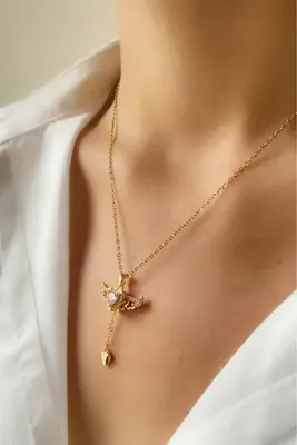 The Collection Hareketli Kanatlı Kalp Kolye Kararmaz Gold Çelik Kadın Kolye