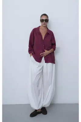 Myra Fashion Oversize Gömlek Uzun Kol Bluz Kadın Şık Modern Kesim Günlük Gömlek