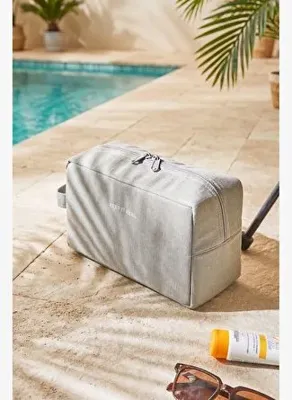Ocean Home Textile Termal Astarlı Su İtici Leke Tutmaz Gri Renk Jüt Keten Makyaj İlaç Çantası 25 x 15 x 12.5 cm
