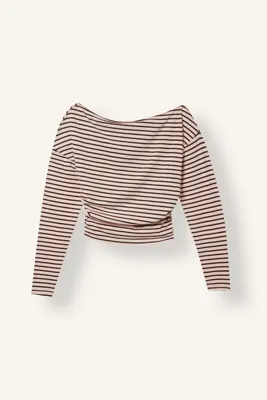 Defacto Loose Fit Uzun Kollu Çizgili Crop Tişört