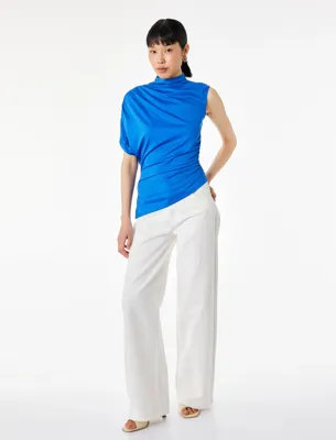 Koton Slim Fit Asimetrik Kesim Drapeli Dik Yaka Kobalt Mavi Bluz