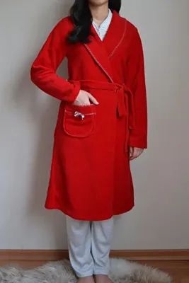 Nena Kadın Unite Midi Boy Kuşaklı Cepli Kırmızı Sabahlık