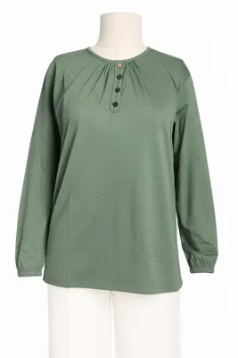 ziend fashion Kadın Likralı Orta Yaş Ve Üzeri Dört Mevsim Çağla Yeşili Anne Penye Bluz Düğme Desenli Lastikli Kol