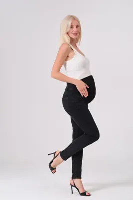 BUSA Hamile Esnek Karın Bantlı Beli Ayarlanabilir Skinny Kot Pantolon FÜME