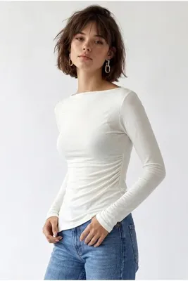Drop by TrendyolMilla Madonna Yaka Drapeli Uzun Kollu Slim Fit Bluz