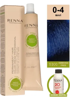 Renna Bitkisel Amonyaksız Saç Boyası 60 Ml 0-4 Mavi Oksidan Hediyeli