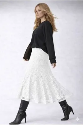 greymoda Dantel yüksek bel lastikli rahat etek
