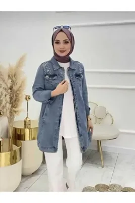 HARMAN BUTİK KADIN TAŞLI KOT CEKET