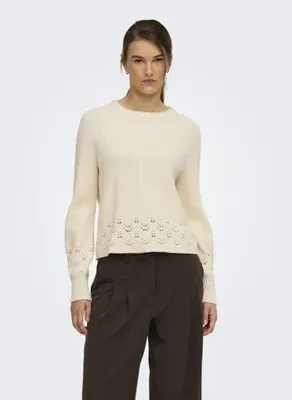 ONLY 1537925712-0304 TCX Krem Kadın O Yaka Rahat Triko Kazak