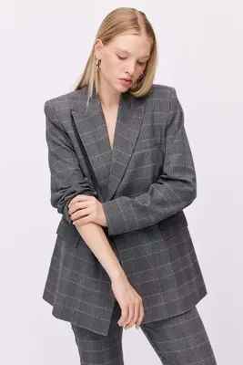 PAULMARK Kadın Ekose Desenli Blazer Ceket