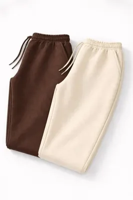 MARKATEM Beli lastik ve bağcıklı Joger Eşortman Altı, Pantalon 2iplik şardon lastik paça rahat 2'Lİ COMBİN