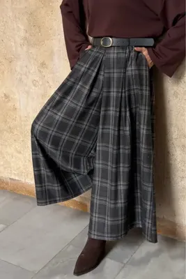 fayaboutique.com Gri Ekose Desenli Colette Pantolon