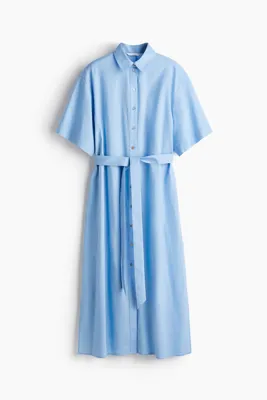 H&M Keten Karışımlı Gömlek Elbise