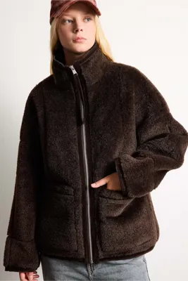 Defacto Oversize Dik Yaka Fermuarlı Peluş Kalın Mont I2762AX26WN