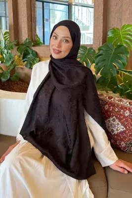 lamelif GG Desen Ayrobin Floş Jakar Şal Acı Kahverengi