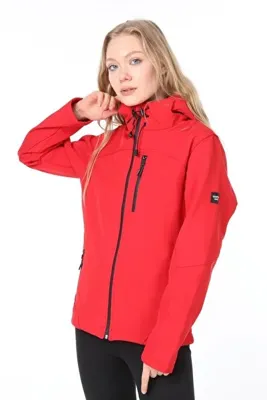 GHASSY CO Kadın Kırmızı Su Rüzgar Geçirmez Softshell Spor Mont