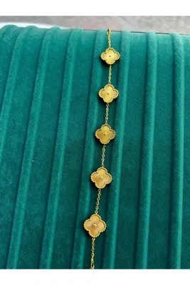 Moonjy Çelik Full Gold 4 Yapraklı Yonca Bileklik