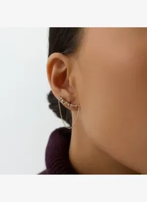 AJA Linea Top Motifli Çok Taşlı Sallantılı Zincir Pimli Altın Küpe