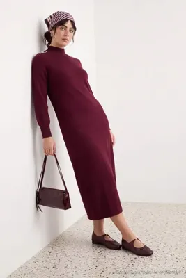 Trendyol Modest Bordo Astarsız Düz Triko Tek Plaka Tesettür Elbise TCTAW26EB00005