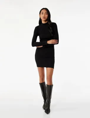 Koton Pamuklu Kaşkorse Slim Fit Uzun Kollu Dik Yaka Diz Üstü Elbise