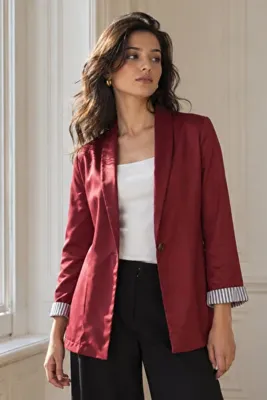 armonika Kadın Bordo Kol İçi Çizgili Tek Düğmeli Ceket ARM-27K001026