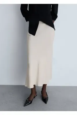 MANGO Woman Saten midi etek