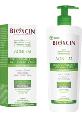 Bioxcin Acnium Sebium Dengeleyici Yüz Yıkama Jeli 500 ml + Bioxcin Acnium Sebum Dengeleyici Nemlendirici Krem 50 ml