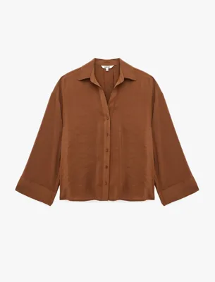 Koton Viskon Karışımlı Klasik Yaka Uzun Geniş Kollu Oversize Gömlek