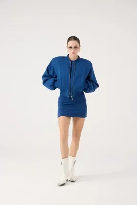 Holly Lolly Crop Kesim Vatkalı Parker Bomber Ceket Mavi