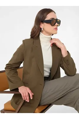 Refka Çift Düğmeli Astarlı Blazer Ceket- Haki -