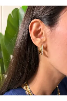 DUETTE DESIGN Çapraz Taş Detaylı Gold Halka Küpe