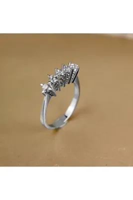 GIBYJEWEL Badem Tırnak Pırlanta Modeli 925 Ayar Beştaş Gümüş Yüzük- 3 mm