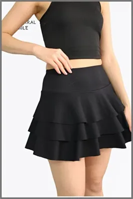 missmaral Mykonos Etek Siyah Içte Sabit Şortlu Yüksek Bel Likralı Bürümcük Kumaş Skirt With Shorts 1101