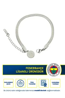 Fenerbahçe Fb Logolu İtalyan Ezme Paslanmaz Çelik 17 cm Bileklik Gri
