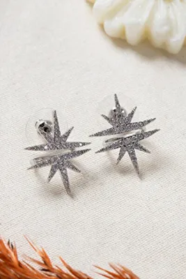 Elika Silver Zirkon Taşlı Kutup Küpe / Kararma Yapmaz