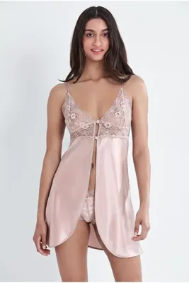 Pierre Cardin Saten Dantelli Kadın Gecelik - 632 Pudra