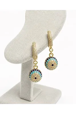 Laviona jewelry Xuping 14k Taşlı Top Nazar Küpe